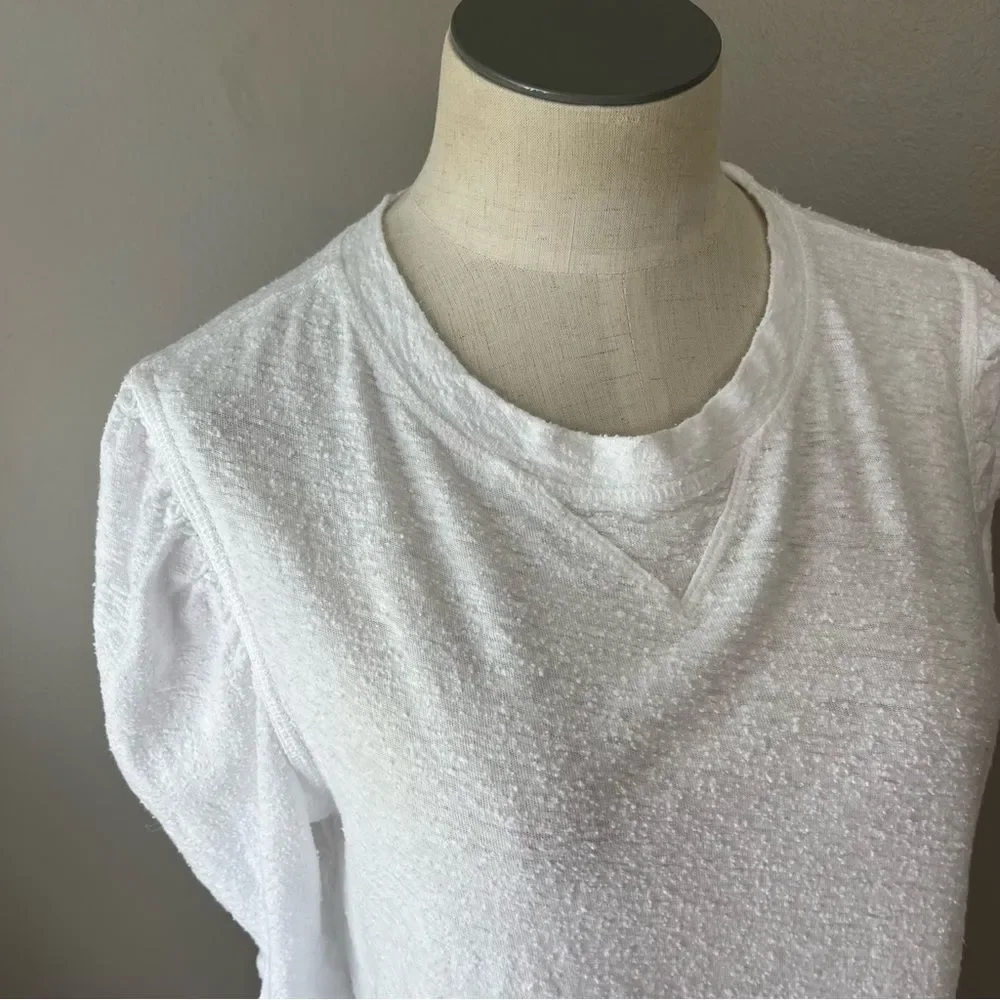 Free people women’s XS white puff sleeve textured T-shirt boxy blouse - Picture 10 of 11